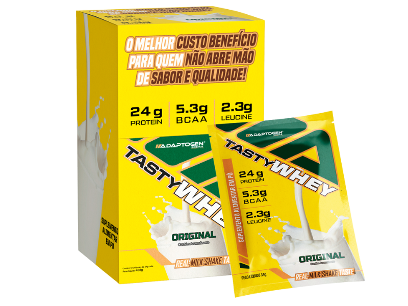 TASTY WHEY C/ 12 SACHÊS 34G - ADAPTOGEN - Sua Saúde Distribuidora