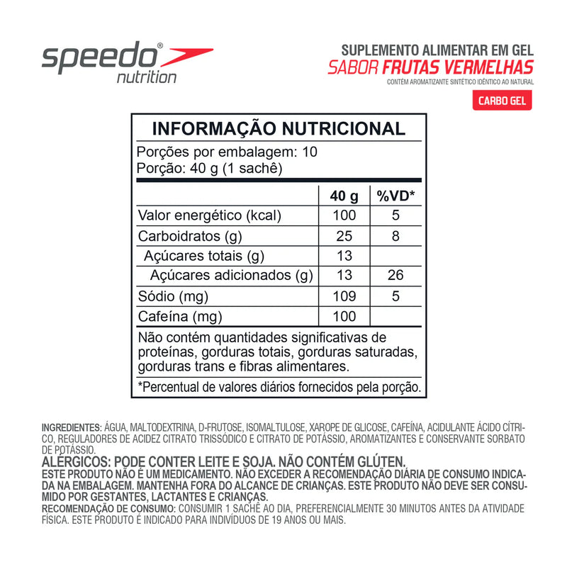 ENERGY GEL SPEEDO PWRD BY Z2 FRUTAS VERMELHAS CAIXA C/ 10 SACHES 40G