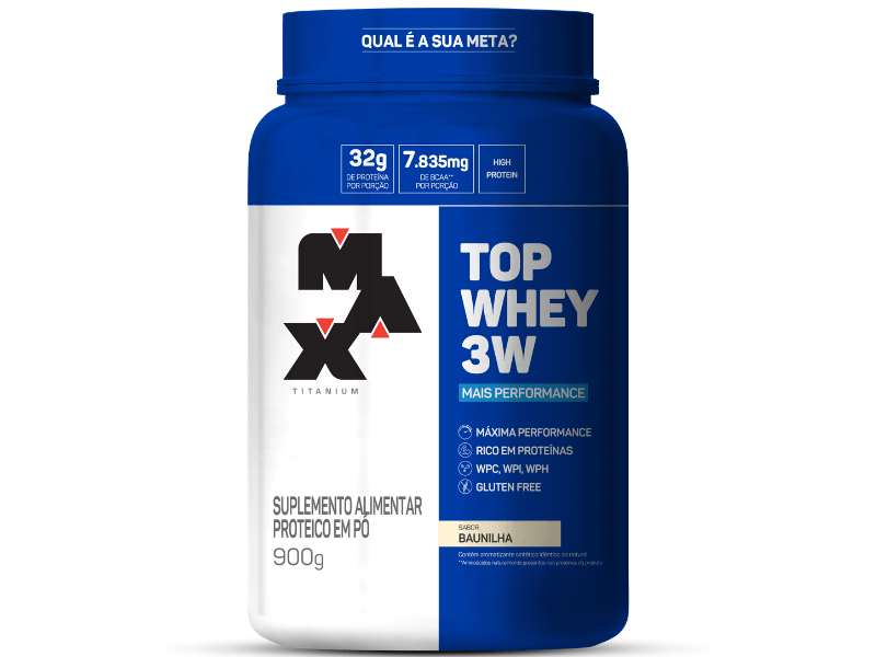 TOP WHEY 3W MAIS PERFORMANCE 900G - MAX TITANIUM - Sua Saúde Distribuidora