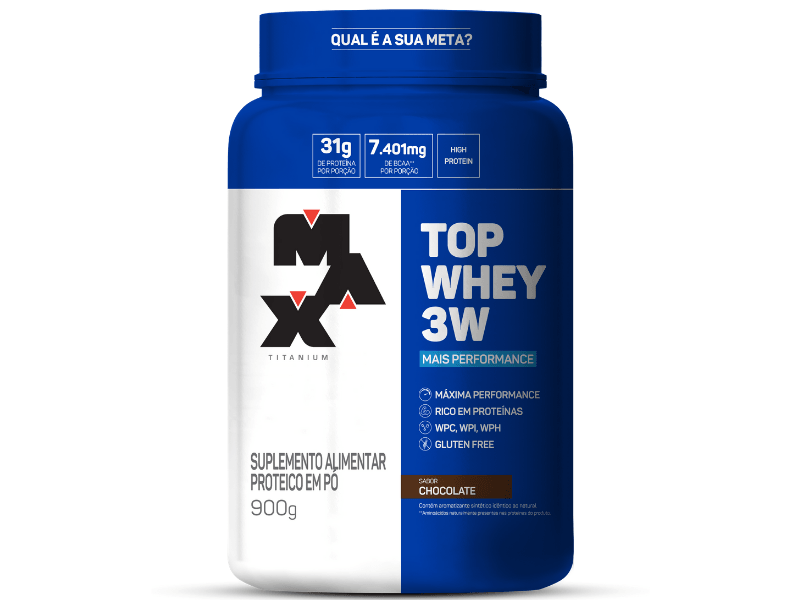 TOP WHEY 3W MAIS PERFORMANCE 900G - MAX TITANIUM - Sua Saúde Distribuidora