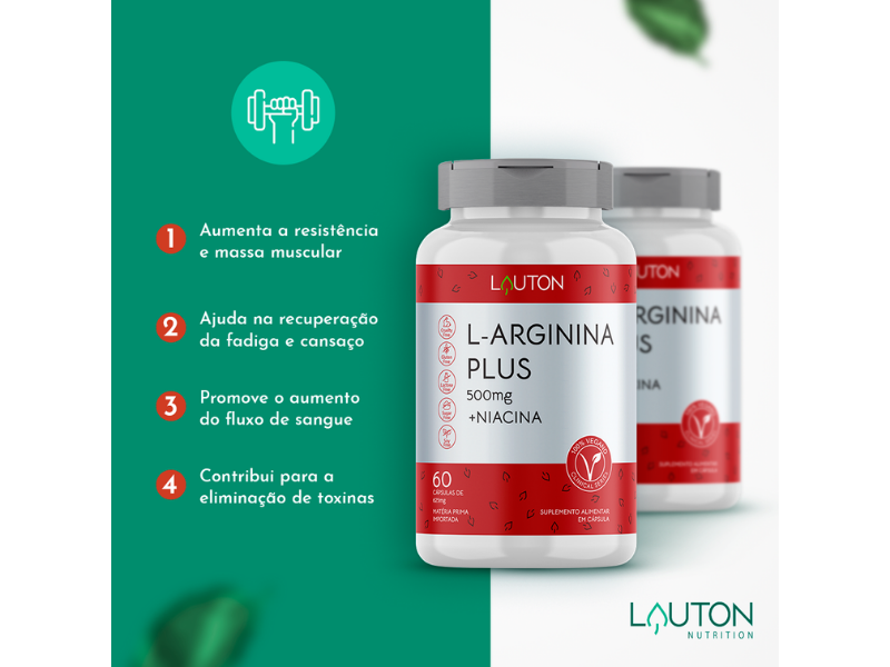 L-ARGININA PLUS 500MG 60CAPS -LAUTON - Sua Saúde Distribuidora