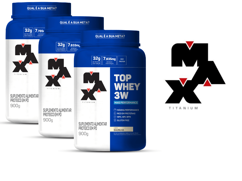 TOP WHEY 3W MAIS PERFORMANCE 900G - MAX TITANIUM - Sua Saúde Distribuidora