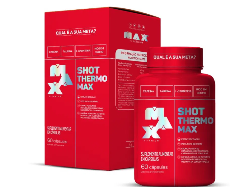 SHOT THERMO MAX 60CAPS 600MG - MAX TITANIUM - Sua Saúde Distribuidora