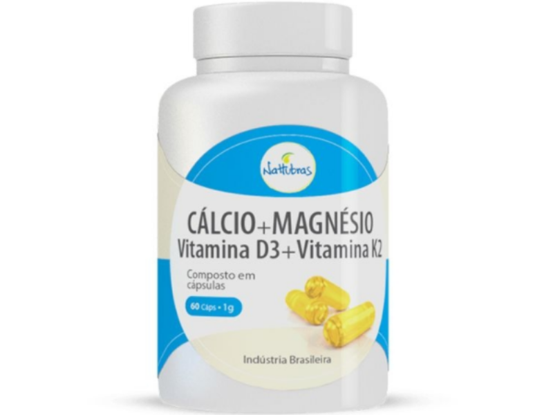 CALCIO + MAGNESIO + VITAMINA D3 + VITAMINA K2 60CAPS 500MG - NATTUBRAS - Sua Saúde Distribuidora