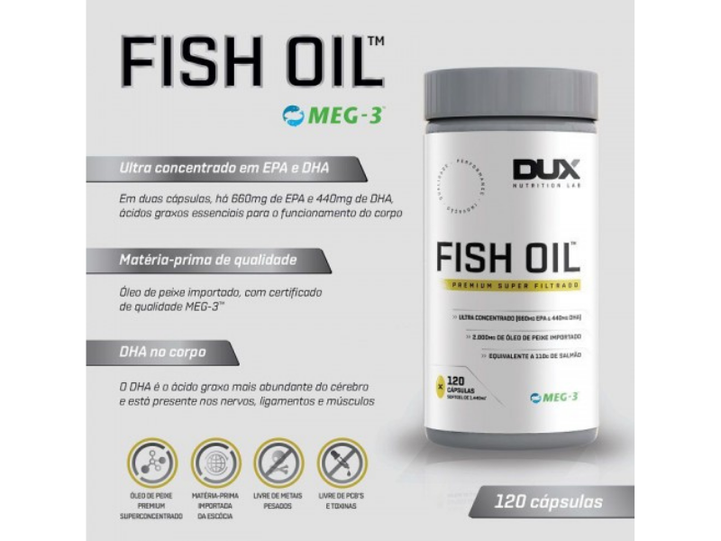 FISH OIL ÔMEGA 3 (600MG EPA, 440MG DHA) 1,44MG 120CAPS - DUX NUTRITION - Sua Saúde Distribuidora