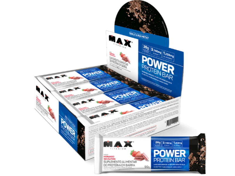 POWER PROTEIN BAR DARK 8UN 90G - MAX TITANIUM - Sua Saúde Distribuidora