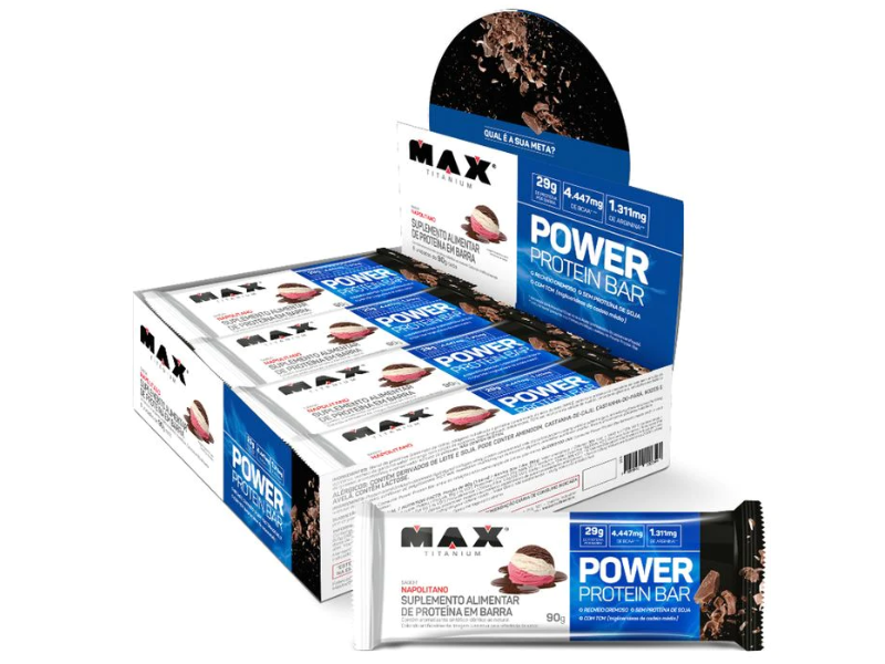 POWER PROTEIN BAR DARK 8UN 90G - MAX TITANIUM - Sua Saúde Distribuidora