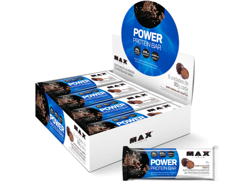 POWER PROTEIN BAR DARK 8UN 90G - MAX TITANIUM - Sua Saúde Distribuidora