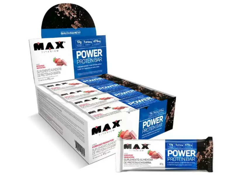 POWER PROTEIN BAR DARK 12UN 41G - MAX TITANIUM - Sua Saúde Distribuidora