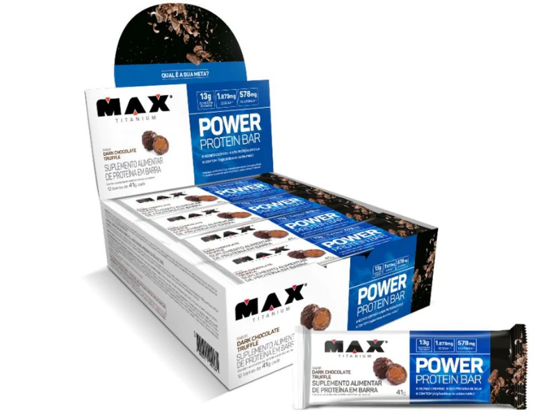 POWER PROTEIN BAR DARK 12UN 41G - MAX TITANIUM - Sua Saúde Distribuidora