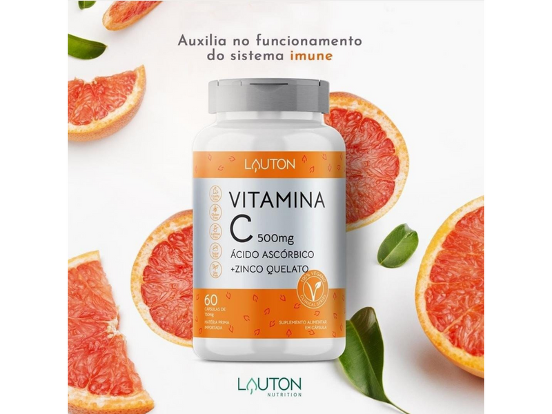 VITAMINA C + ZINCO 60CAPS 500MG - LAUTON - Sua Saúde Distribuidora