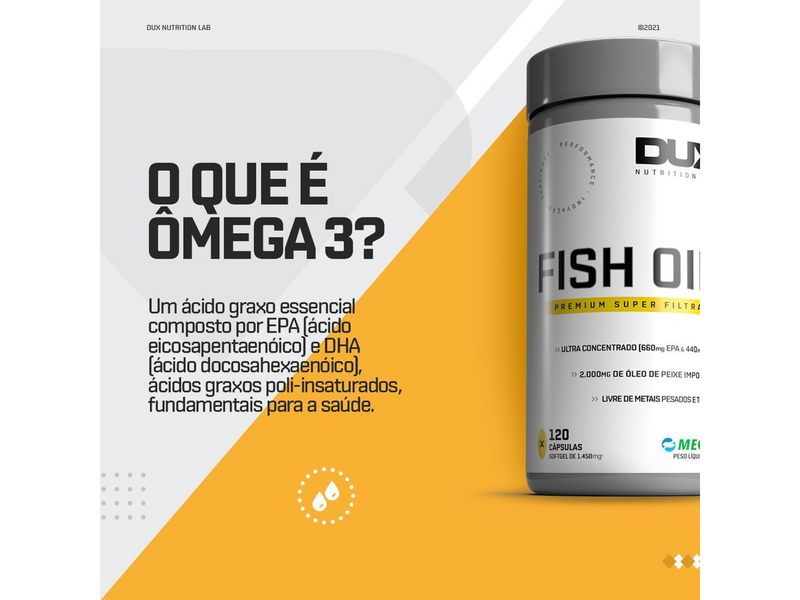 FISH OIL ÔMEGA 3 (600MG EPA, 440MG DHA) 1,44MG 120CAPS - DUX NUTRITION - Sua Saúde Distribuidora